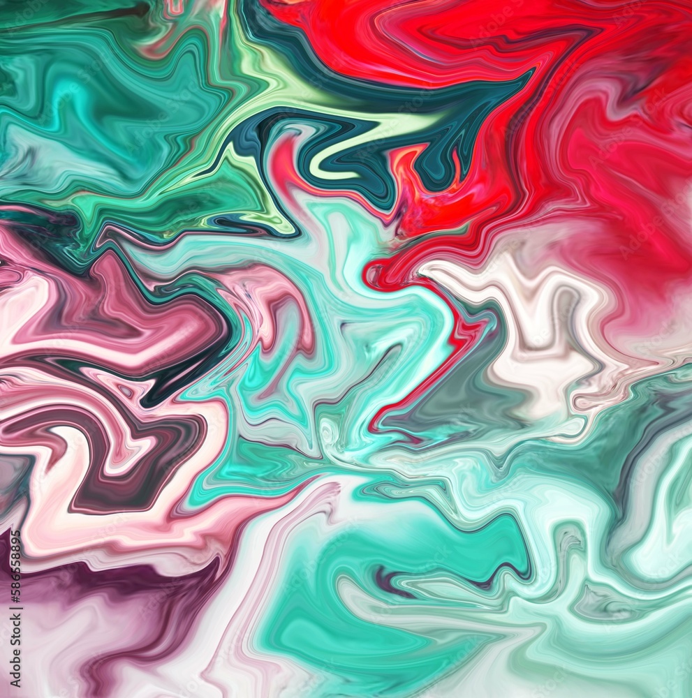 Hand Painted Background With Mixed Liquid Blue And Red Paints. Abstract Fluid Acrylic Painting. Marbled Colorful Abstract Background. Liquid Marble Pattern. Web Design.
