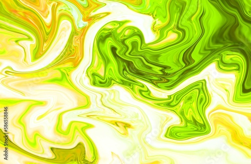 Hand Painted Background With Mixed Liquid Paints. Abstract Fluid Green Acrylic Painting. Marbled Colurful Abstract Background. Liquid Marble Pattern. 