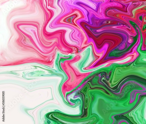 Hand Painted Background With Mixed Liquid Green And Pink Paints. Abstract Fluid Acrylic Painting. Marbled Colorful Abstract Background. Liquid Marble Pattern. Web Design. 