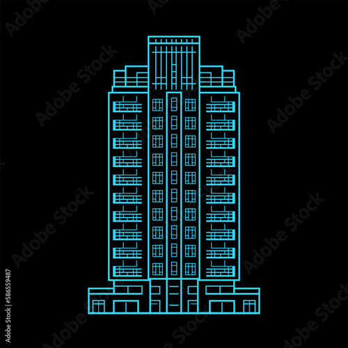 high-rise building with apartments in linear style icon
