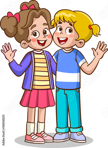Two happy cute little kids best friend hugging each others