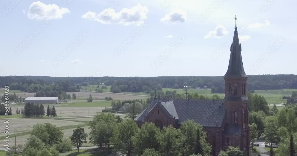 Aerial view of new church of Sipoo made of red brick in summer, Sipoo, Finland. Aerial view of new church of Sipoo made of red brick in summer, Sipoo, Finland.