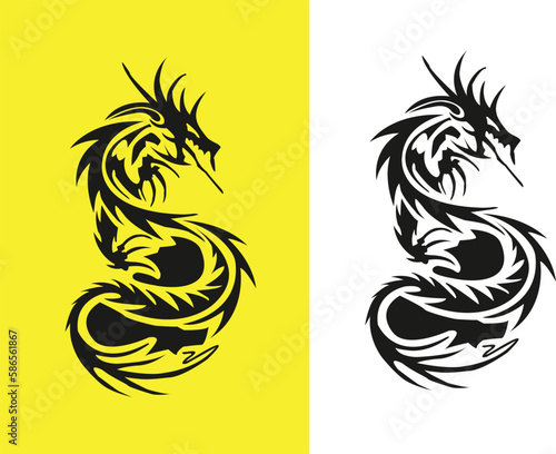 dragon tattoo design . black and white .