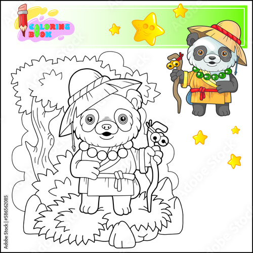 cartoon panda monk coloring book