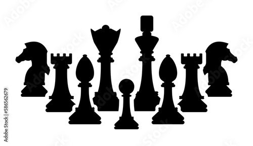 Wallpaper Mural Silhouettes of chess pieces. Chessboard. Black and white. Chess icons. Vector chess isolated on white background. Playing chess on the Board. King, Queen, rook, knight, Bishop, pawn Torontodigital.ca