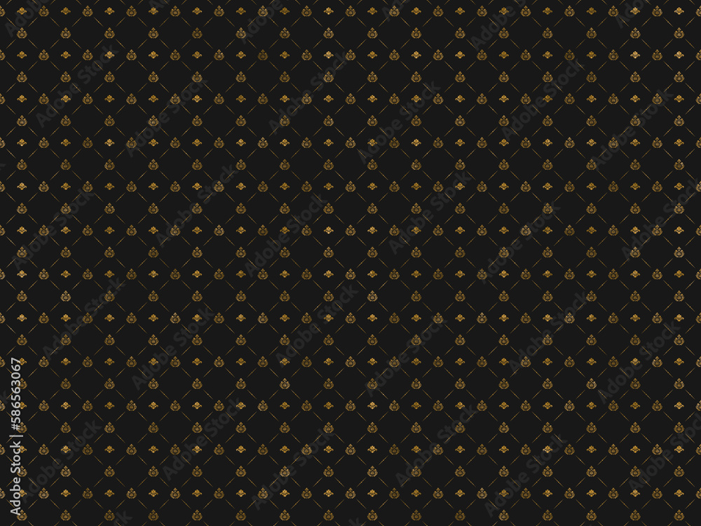 Goldenes Muster mit Ornamenten auf dunklem Hintergrund.