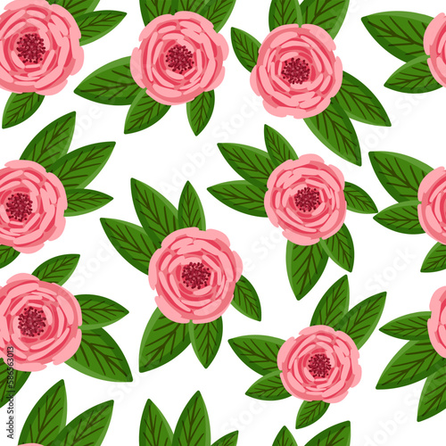 Seamless pattern with blooming roses. Vector floral illustration for postcard  poster  fabric  wrapping paper  decor etc. Flowers for spring and summer holidays.