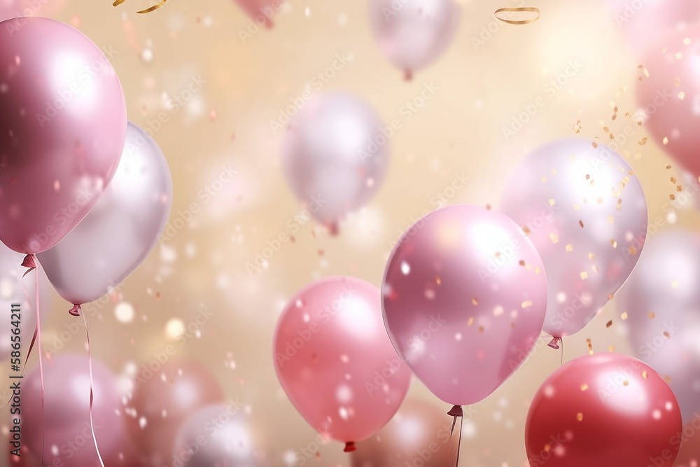 Festive background with blue and pink balloons falling confetti blurry background and a bokeh lights cozy pastel colors. Generative Ai Festive background with blue and pink balloons falling confetti blurry background and a bokeh lights cozy pastel colors. Generative Ai