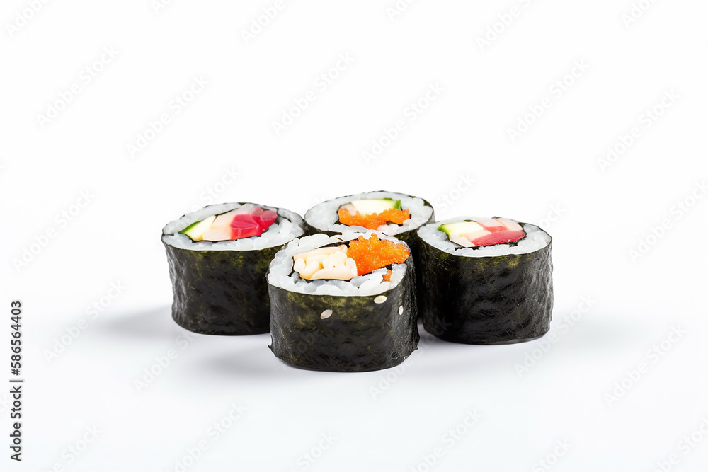 Set of maki rolls isolated on white background. Generative Ai Set of maki rolls isolated on white background. Generative Ai