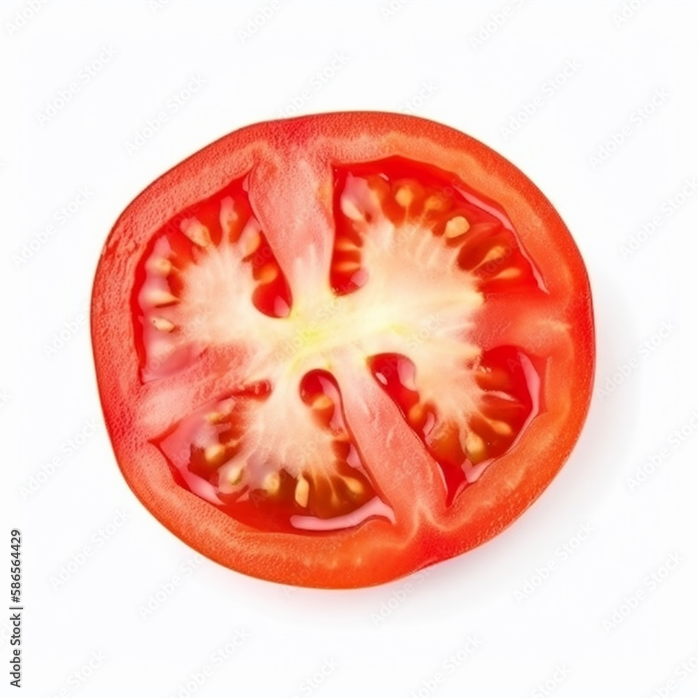 Slice of tomato isolated on white background. Generative Ai