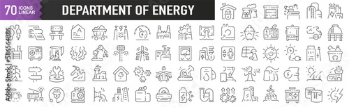 Department of Energy black linear icons. Collection of 70 icons in black. Big set of linear icons