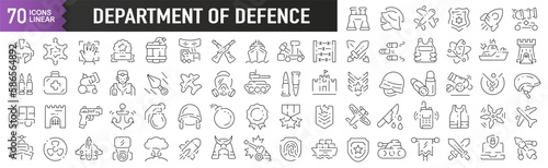 Department of Defence black linear icons. Collection of 70 icons in black. Big set of linear icons