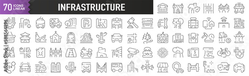 Infrastructure black linear icons. Collection of 70 icons in black. Big set of linear icons