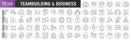 Teambuilding and business black linear icons. Collection of 70 icons in black. Big set of linear icons
