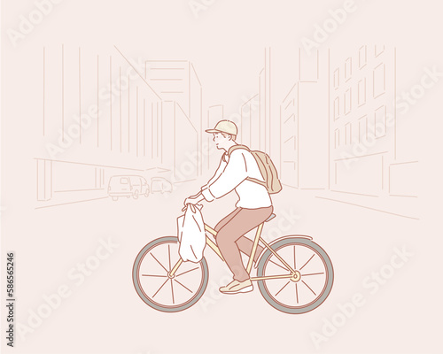 Man riding a bike. Hand drawn style vector design illustrations.