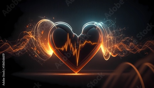 Heartbeat or Heart pulse visualization. 3D healthcare medical background. Cardiogram myocarditis analysis. Generative AI photo
