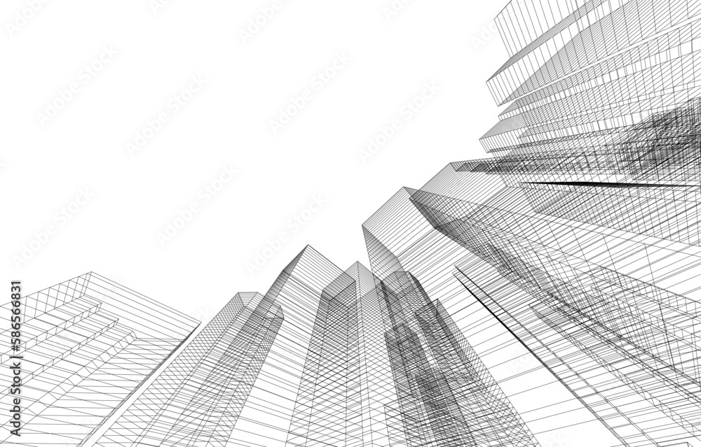 skyscrapers in the city 3d illustration