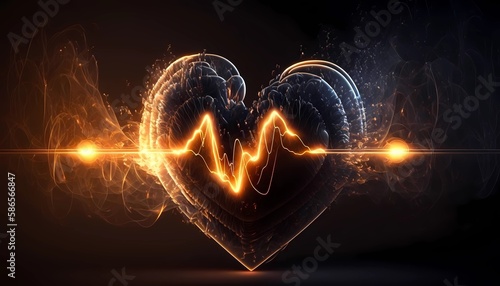 Heartbeat or Heart pulse visualization. 3D healthcare medical background. Cardiogram myocarditis analysis. Generative AI photo