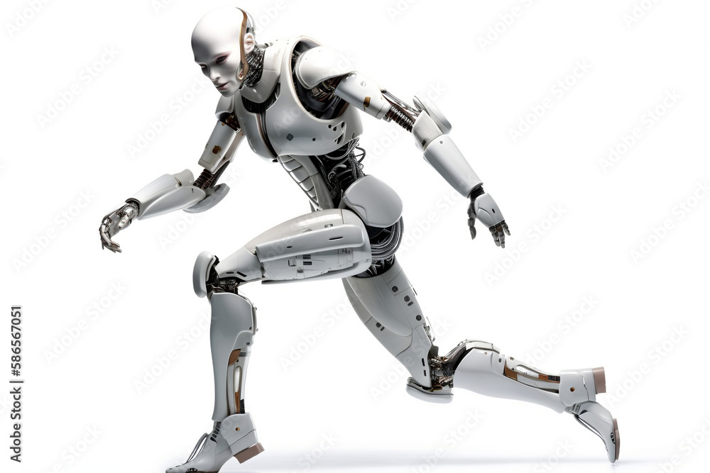 Robot android running. Generative AI. Robot android running. Generative AI.