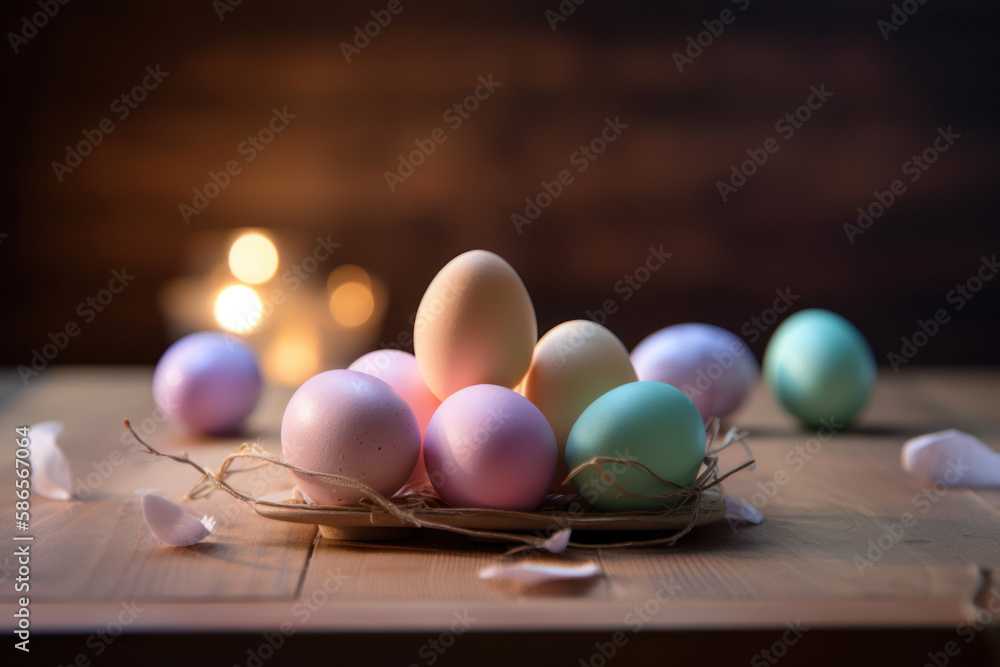 Easter eggs in a nest created with Generative AI Easter eggs in a nest created with Generative AI