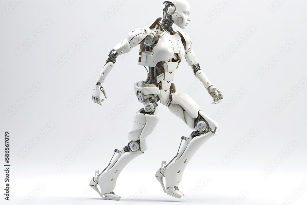 Robot android running. Generative AI.