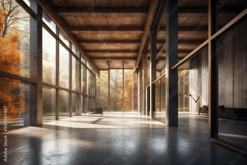 an empty room with natural lighting and a comfortable bench. Generative AI an empty room with natural lighting and a comfortable bench. Generative AI