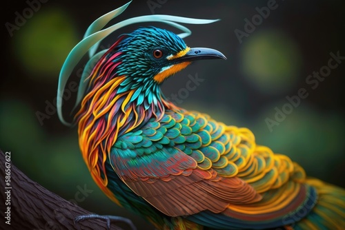 A brightly colored bird background Generative AI © PinkiePie