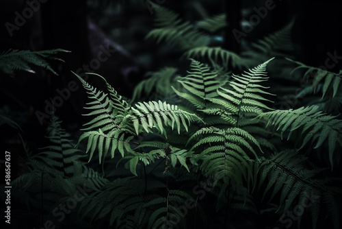 Fern plant in forest. Generative AI illustration