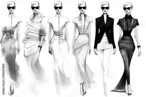A fashion designer brings style to life in amazing hand-drawn dress sketches, capturing unique patterns and elegant concepts with the stroke of a pen. Generative AI	 photo