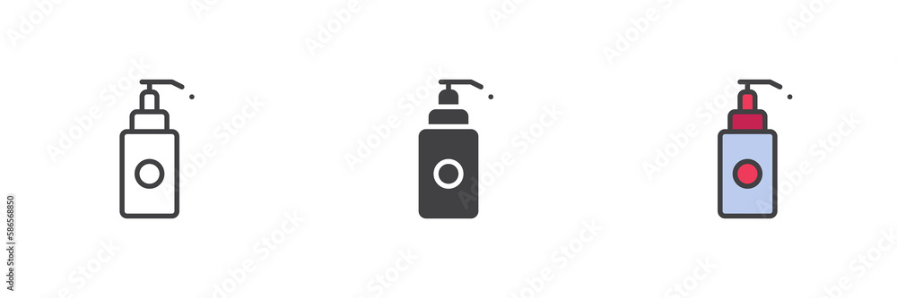 Dispenser bottle different style icon set Dispenser bottle different style icon set