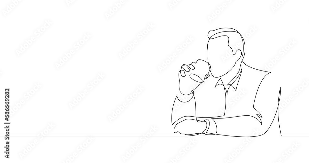 Animation of an image drawn with a continuous line. A man sits at the bar and drinks.