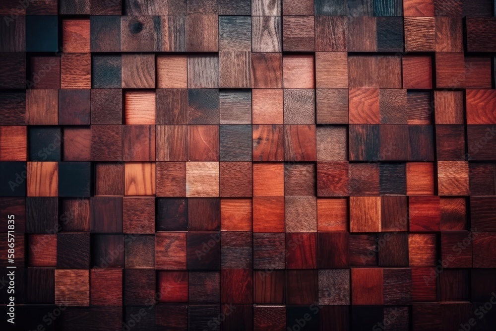 wooden wall with a variety of wood types. Generative AI