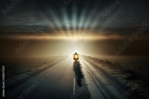 Motorcycle on a desert road. Generative Ai