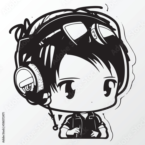 Cartoon boy character sketch in anime style