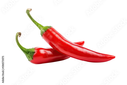 Print op canvas Ripe red hot chili peppers vegetable isolated on cutout PNG transparent background