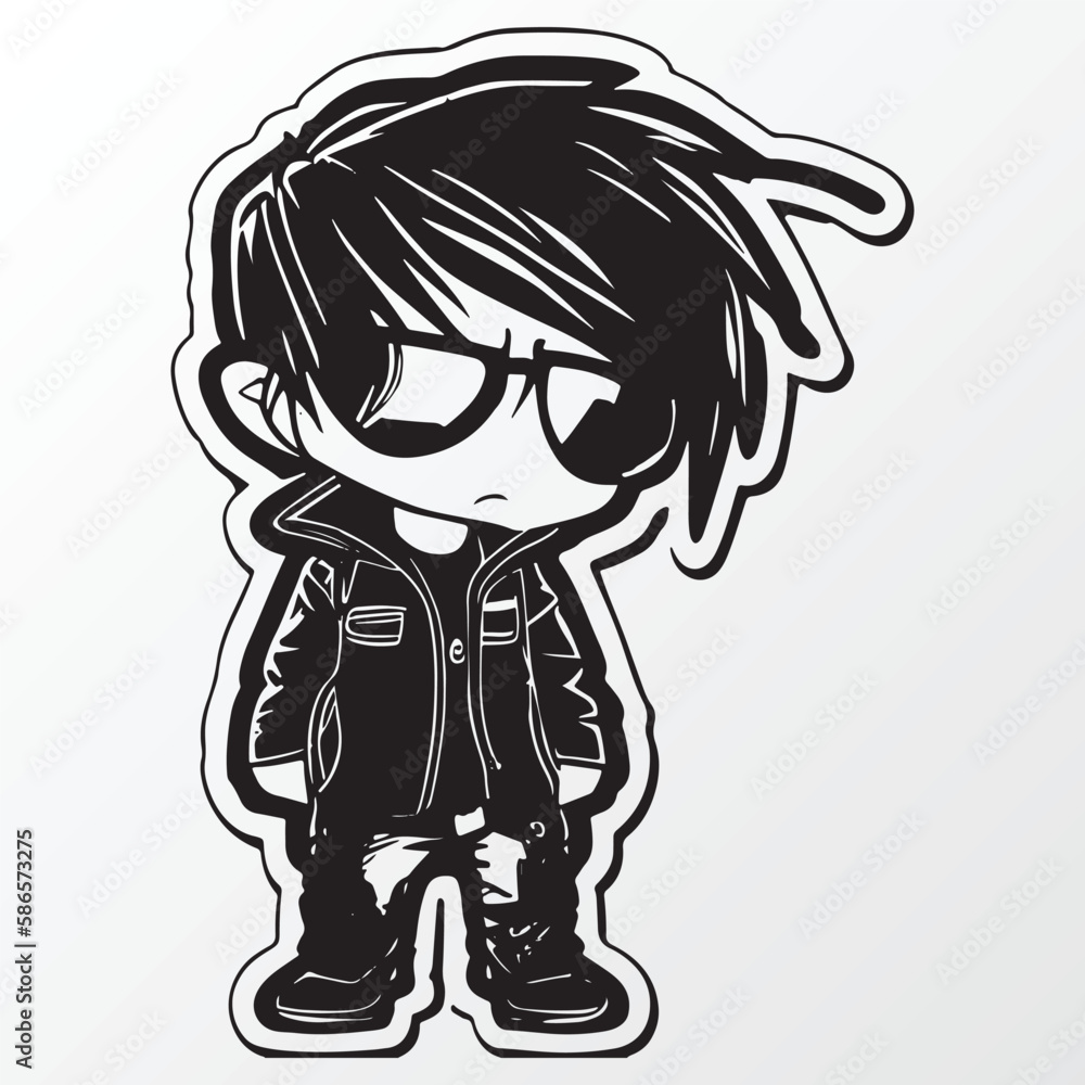 Cartoon boy character sketch in anime style Cartoon boy character sketch in anime style