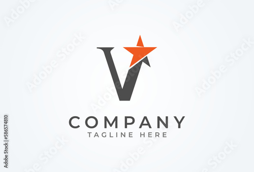 letter V Star logo design, letter V with Star combination flat design logo template usable for brand and company logos, vector illustration