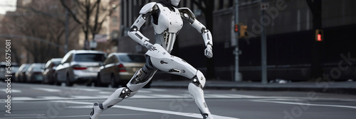 Robot Android running. Generative AI.