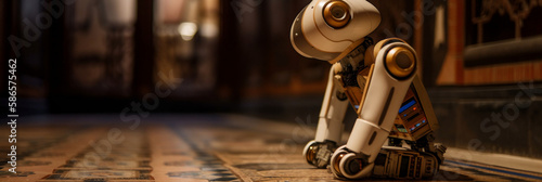 Cute artificial intelligence robot, Android, running. Generative AI.