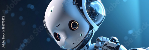 Cute artificial intelligence robot, Android, running. Generative AI.