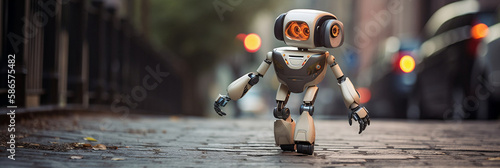 Cute artificial intelligence robot, Android, running. Generative AI.
