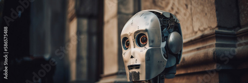 Cute artificial intelligence robot, Android, running. Generative AI.