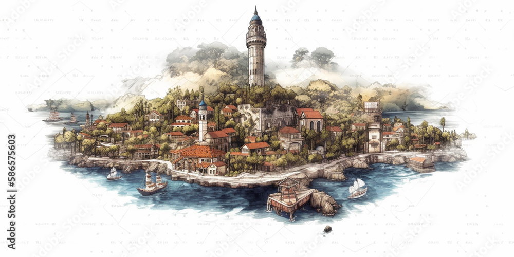 Fototapeta premium clipart traveling antalya city Generative AI