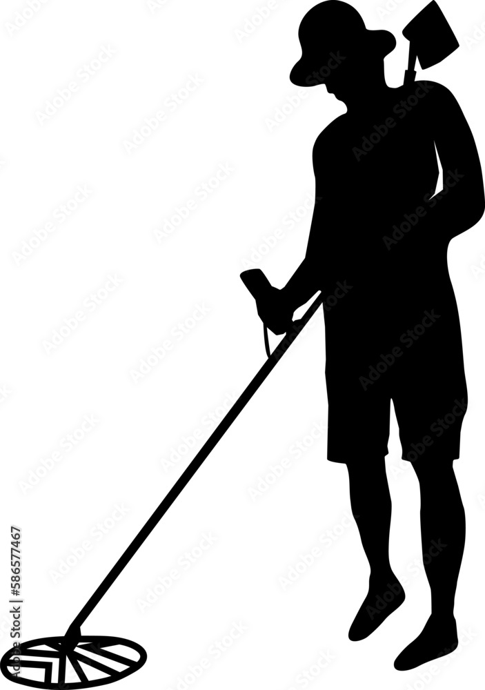 metal detectorist silhouette  for print, poster, card, mugs, bags, invitation, and party. 