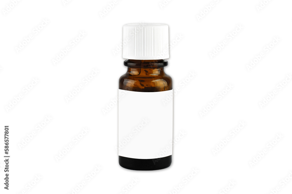 Essential oil bottle. Small amber glass bottle mockup isolated on white. Aromatherapy oil vial template. Aromatic syrup flacon design, small organic essence storage, realistic bottle.3d rendering. Essential oil bottle. Small amber glass bottle mockup isolated on white. Aromatherapy oil vial template. Aromatic syrup flacon design, small organic essence storage, realistic bottle.3d rendering.