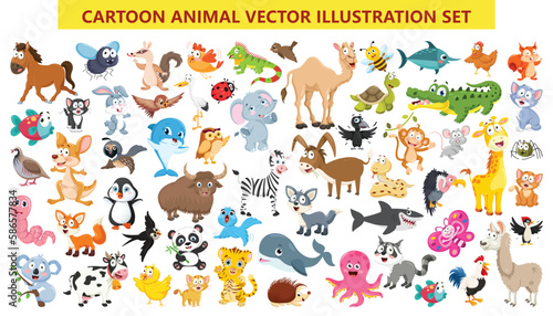 Adorable And Cute Cartoon Animal Vector Illustration Set