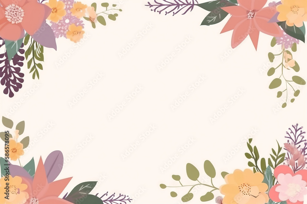  a floral frame with flowers and leaves on a white background with a place for a text or a picture or a picture to put on the bottom of the frame.  generative ai
