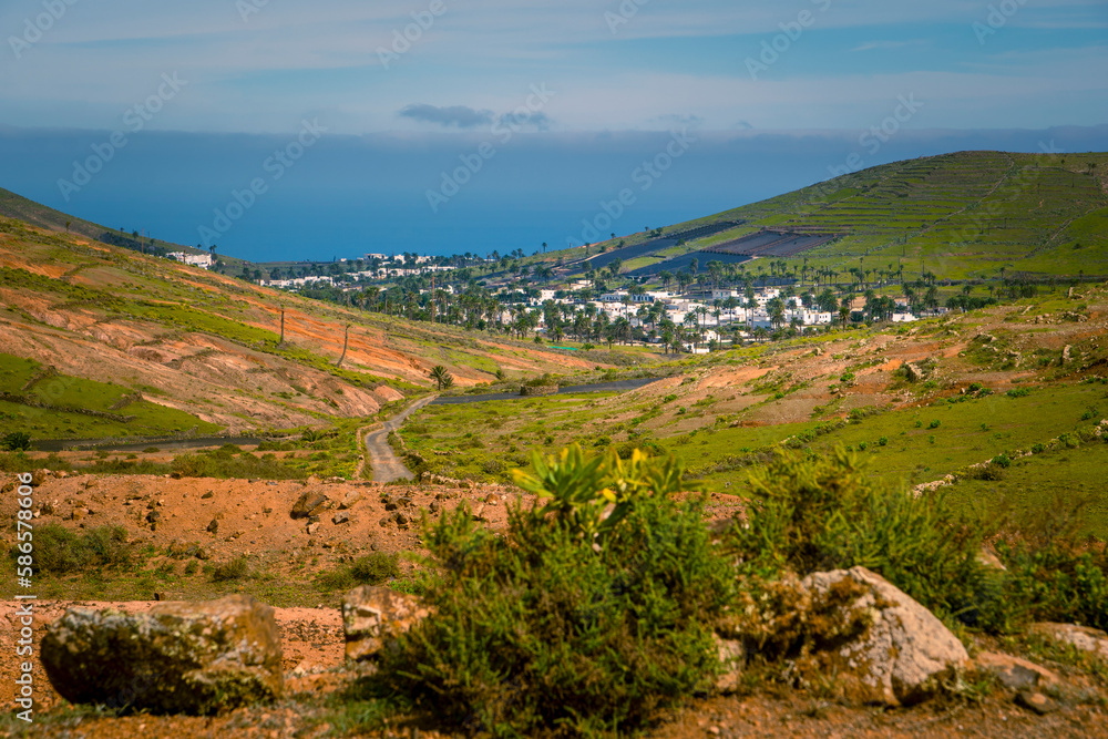 Fototapeta premium View on the village of Haria on Lanzarote, and the valley of the thousand palms