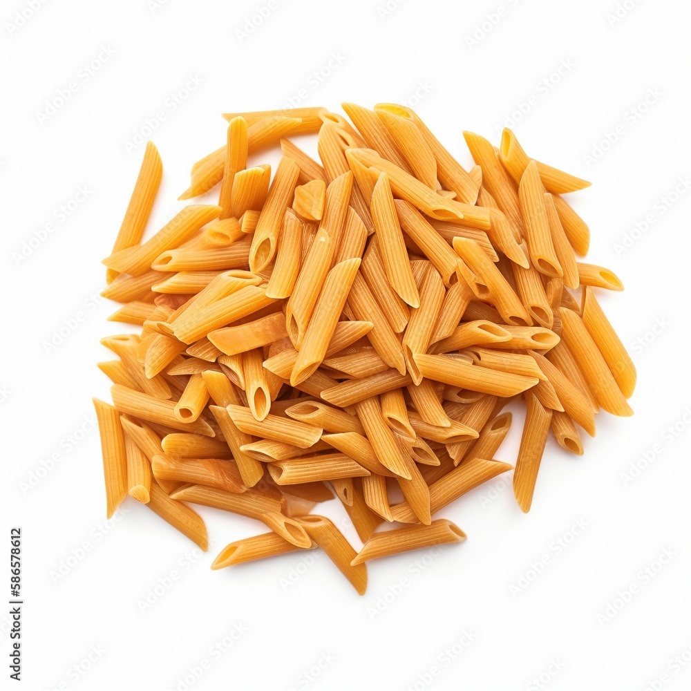 pasta isolated on white, whole grain penne rigate, generative ai pasta isolated on white, whole grain penne rigate, generative ai