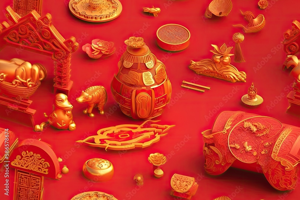 luxurious red and gold table setting. Generative AI